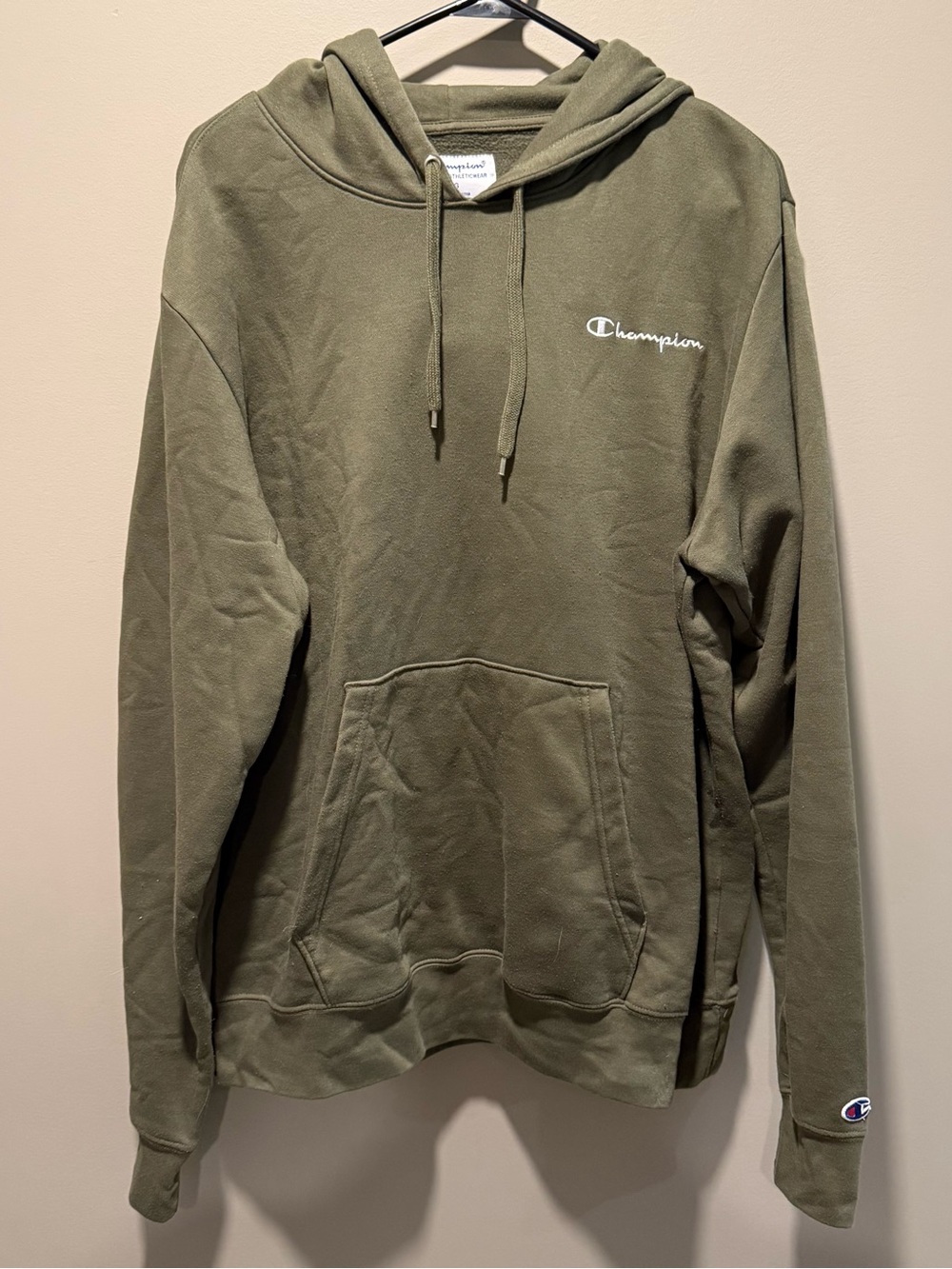 Champion Olive Green Hoodie with Script Logo